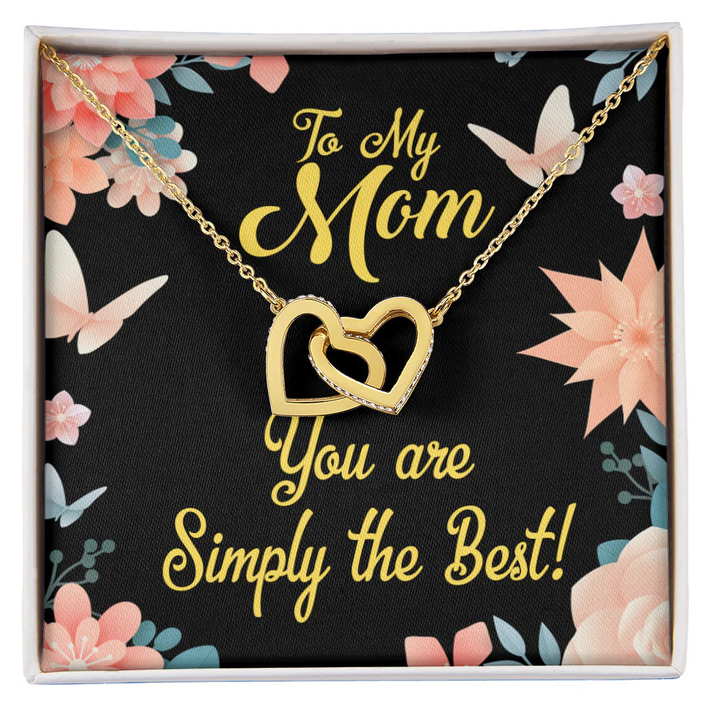 To Mom Simply the Best Inseparable Hearts CZ Necklace Gold Tone Standard Box